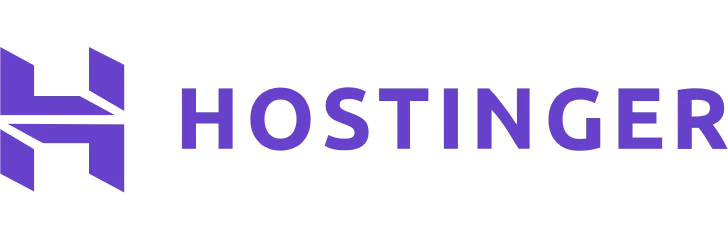 Hostinger logo featuring a stylized "H" in purple alongside the brand name in uppercase letters.