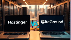 The Hostinger logo is displayed on the left, followed by the SiteGround logo on the right.
