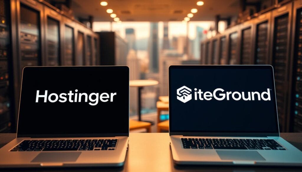 The Hostinger logo is displayed on the left, followed by the SiteGround logo on the right.